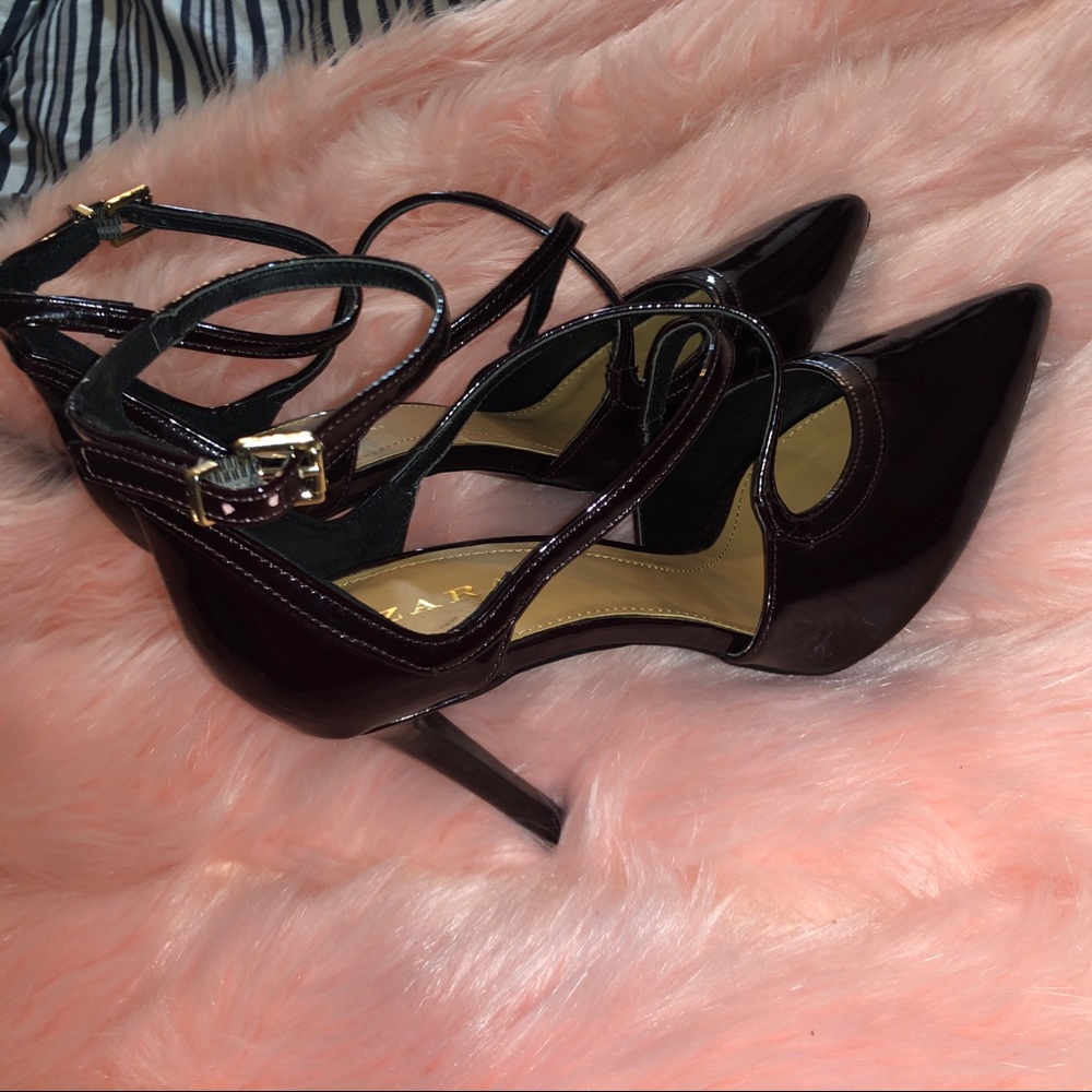 Chocolate brown patent Zara court shoes